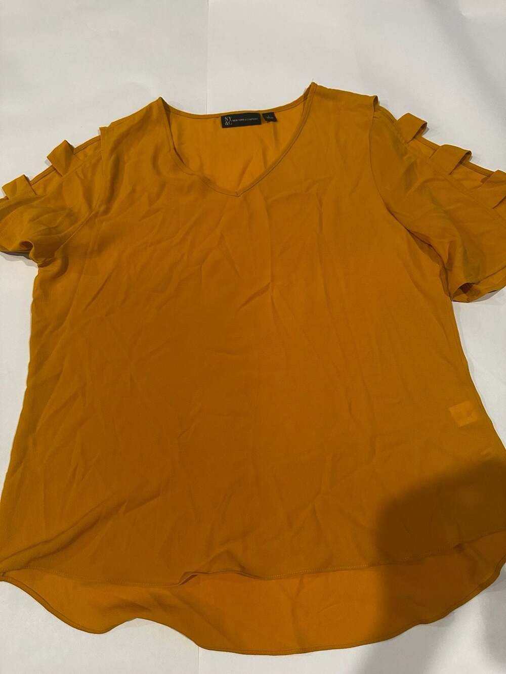 New York & Company Blouse Size L Mustard Cold Shoulder